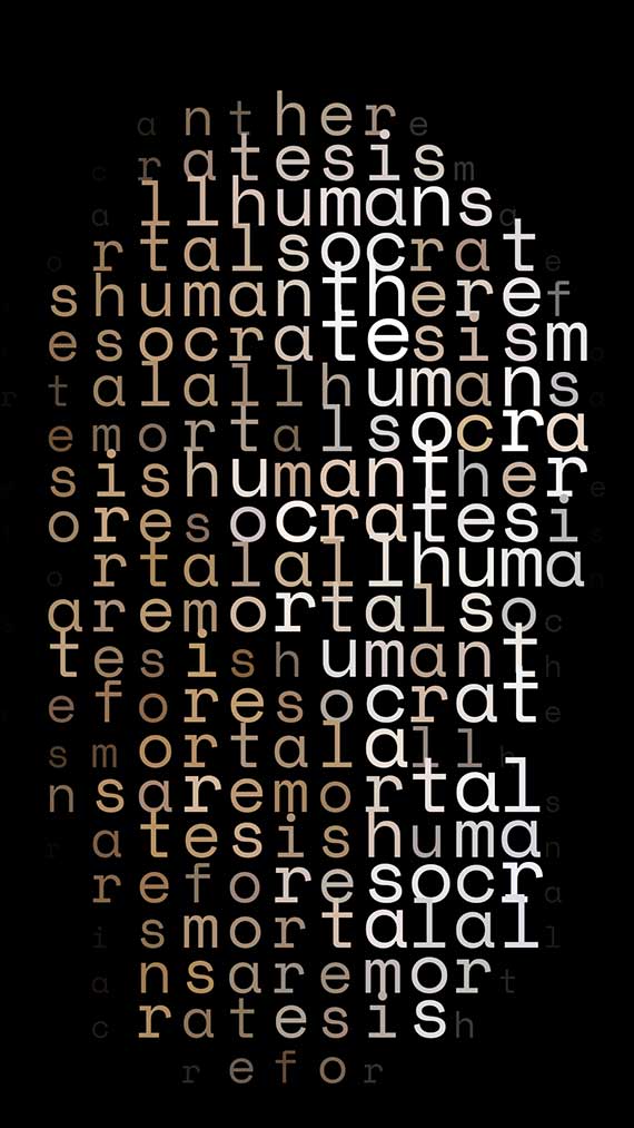 All humans are mortal Socrates is human therefore Socrates is mortal El Diletante Digital, Galería de artista, Arte ASCII, Arte digital, NFT, Opensea, Foundation, Boudoir, Arte erótico, Fotografía